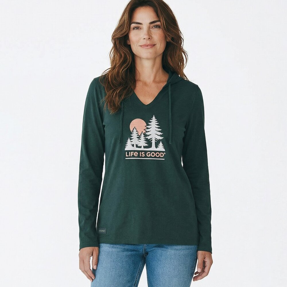 W's Sun & Pine Trees Long Sleeve Crusher-LITE Hooded Tee